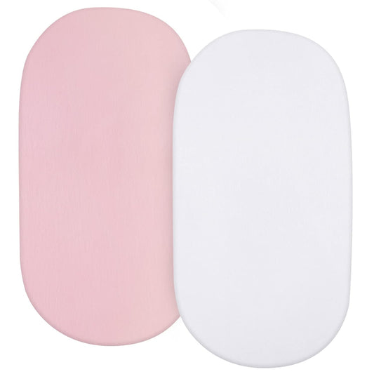 Bassinet Sheets Universal Fit for Oval, Hourglass, Rectangle Bassinet Mattress, 2 Pack 100% Cotton Sheets for Halo Bassinest Swivel, Flex, Luxe Sleeper, Unisex Bassinet Fitted Sheet for Baby