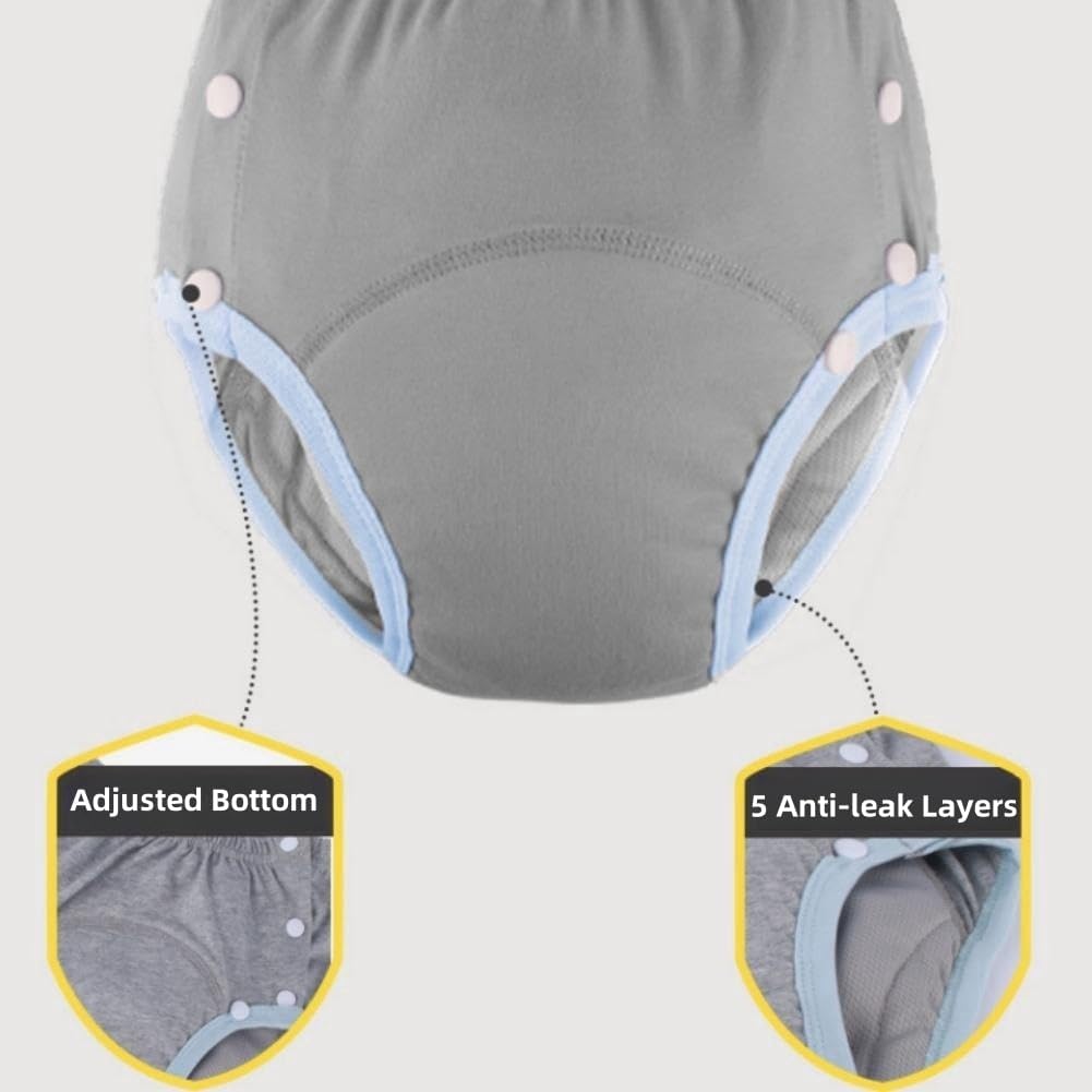 WEEOATAR Unisex Reusable Adult Cloth Diaper, Washable Swim Nappies, Adjustable Incontinence Cloth Diaper with Snaps, Underwear for Elderly Disability, Postpartum (Grey, XXL)