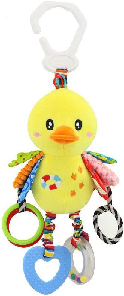 D-KINGCHY Baby Car Seat Stroller Toys Plush Hanging Animal Stuffed Rattle with Teether Sound for 0-3 Years Old (Duck)