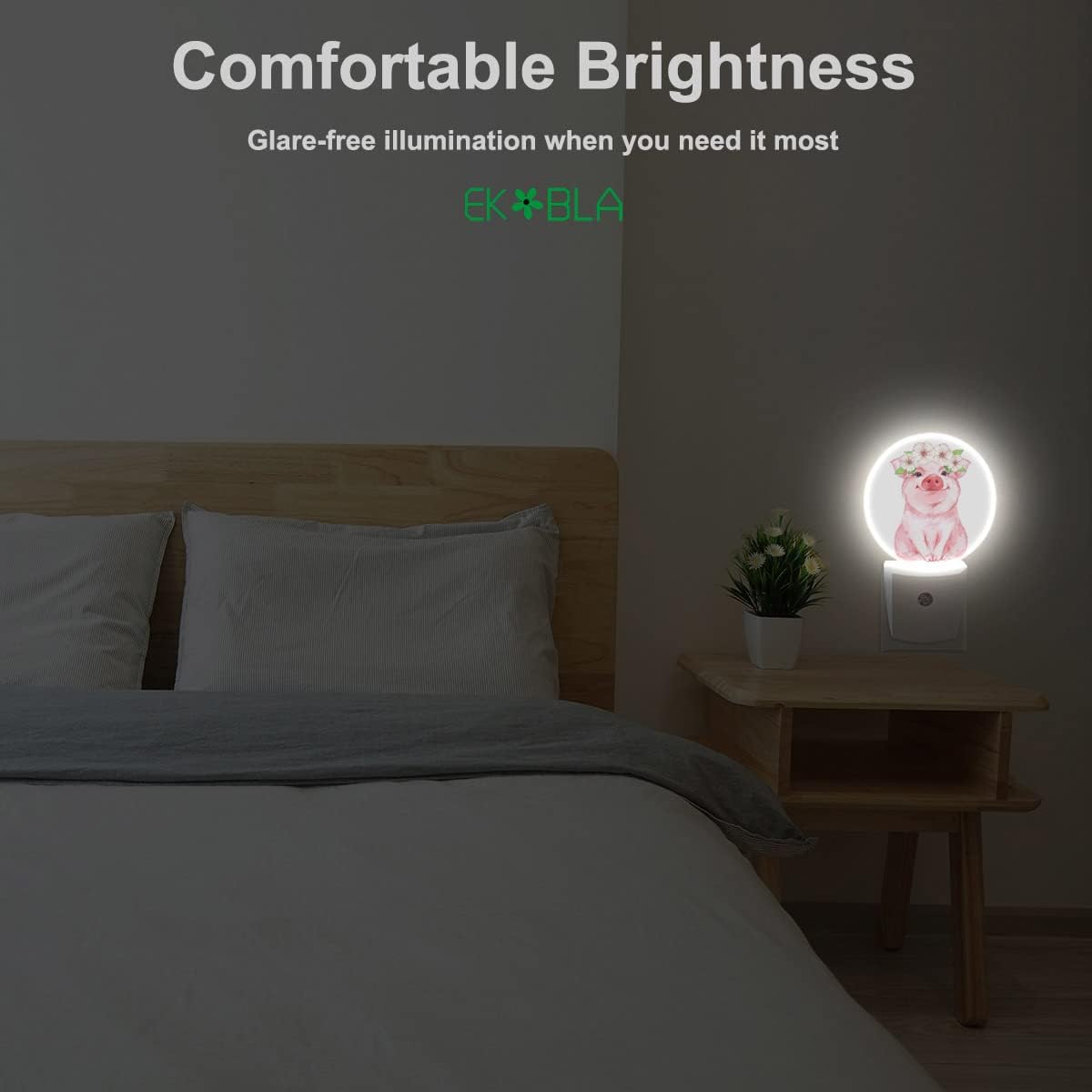 EKOBLA Pig Night Light Floral Wreath Farmhouse Cute Animal Pink Piggy Night Light with Dusk to Dawn Sensor 0.5W LED Lamp Sleep Friendly for Women Girls Birthday Christmas Gift