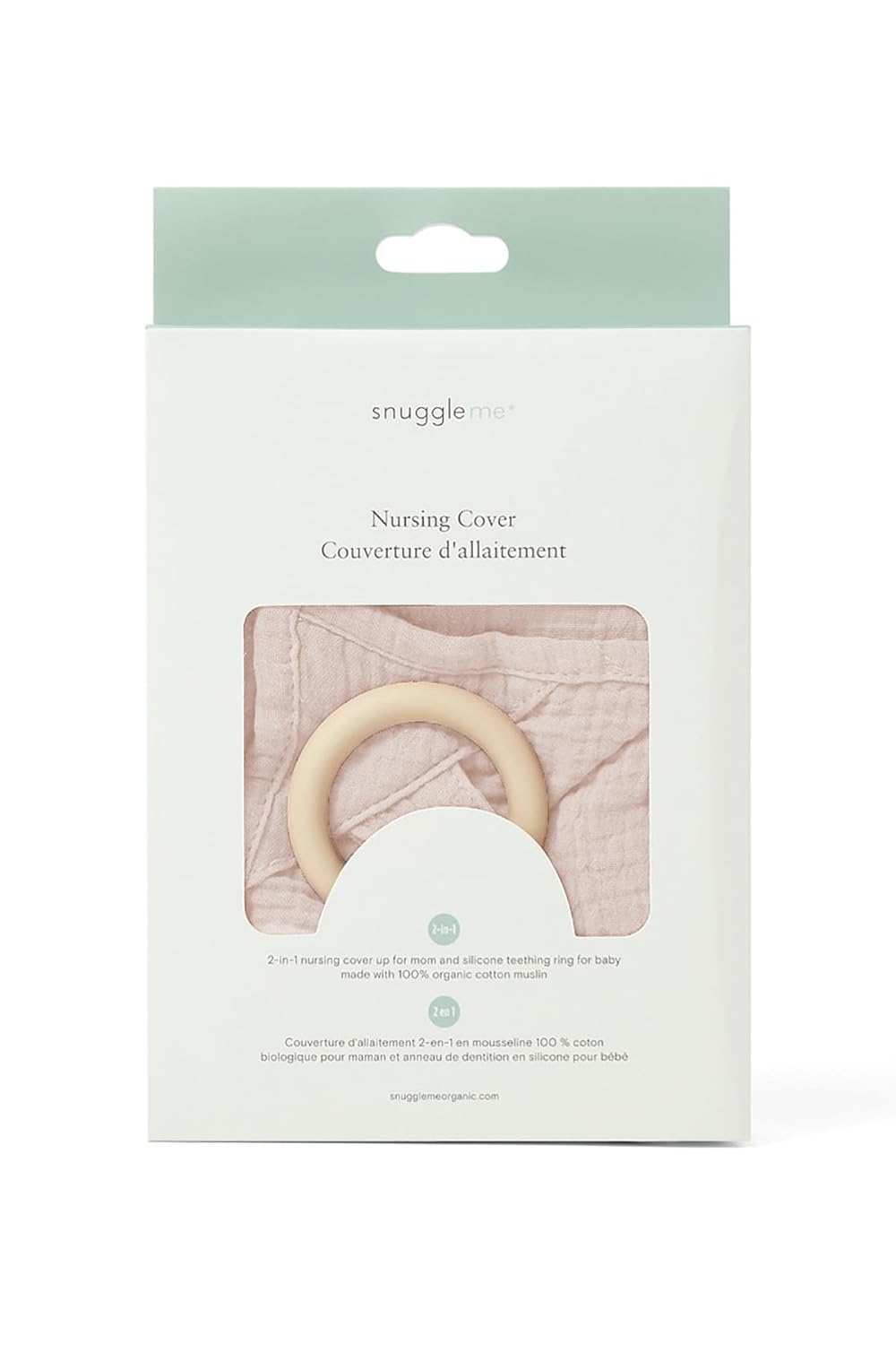 snuggle me® Nursing Cover - 100% Organic Cotton Muslin Nursing Cover Up for Breastfeeding with a BPA-Free Silicone Teether Ring, Ultra-Soft & Lightweight (33.5″ × 39.4″)