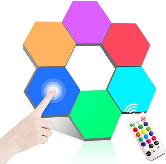 ODISTAR Remote Control Hexagon Wall Light,Smart Wall-Mounted Touch-Sensitive DIY Geometric Modular Assembled RGB led Colorful Light with USB-Power,Used in Bedroom (6-Pack)