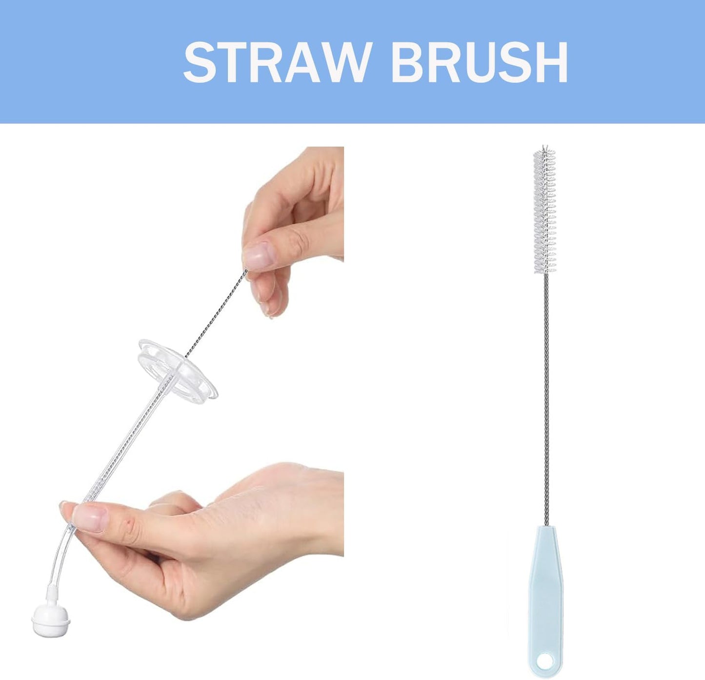 Baby Bottle Brush Set, Bottle Cleaner,2Pcs Bottle Brush with Stand, 2 Hidden Nipple Brush, 2 Straw Brush, 1 Lid Brush, Nylon Bottles Brush Cleaner for Baby Bottle, BPA-Free(Blue)