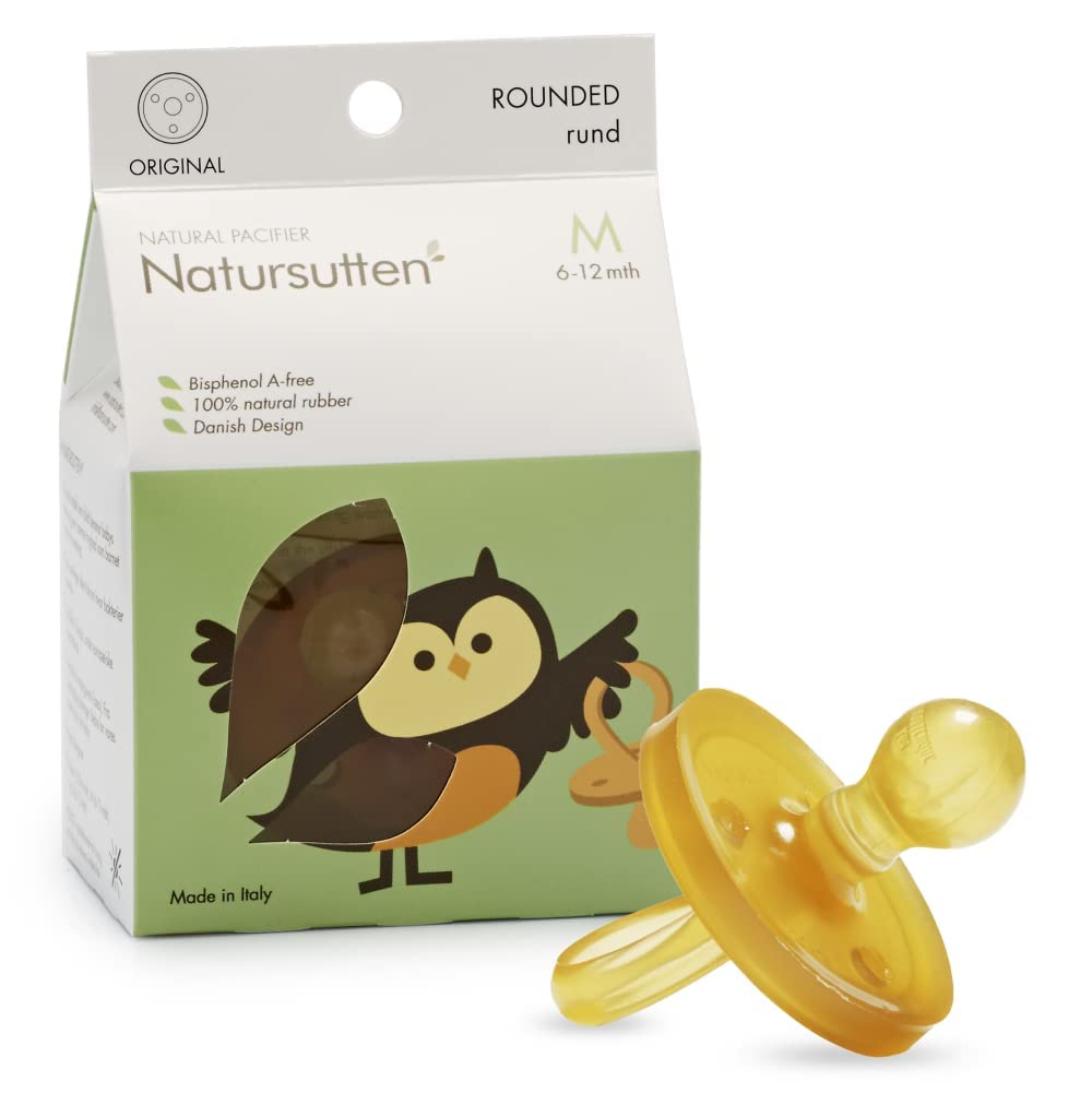 Natursutten Pacifiers 6-12 Months - 1-Pack Original Shield Round Nipple Natural Rubber Safe & Soft BPA-Free Pacifiers for Breastfeeding Babies - Newborn Pacifiers Made in Italy