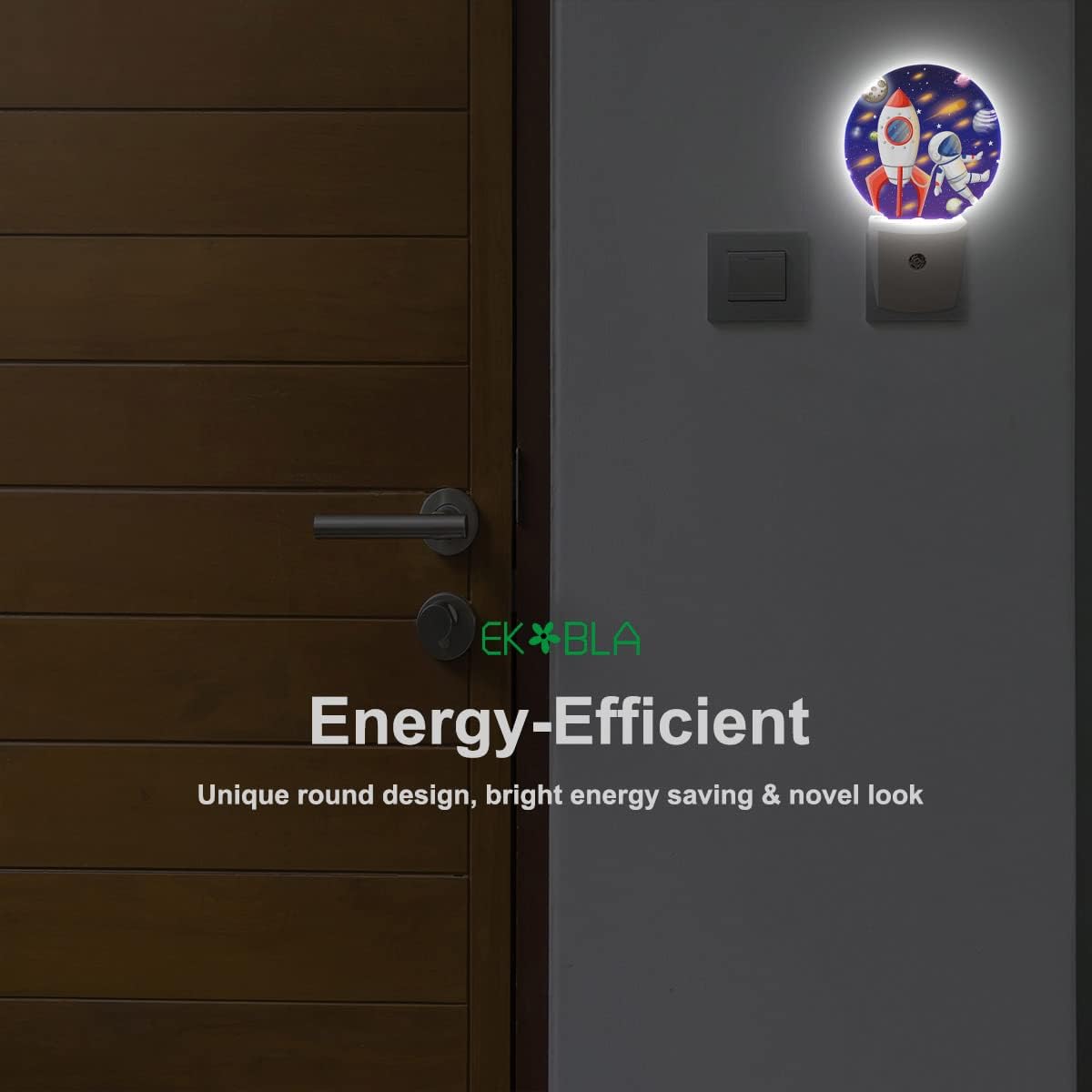 EKOBLA Astronaut and Rocket Night Lights Plug into Wall Outer Space Planets Universe Cartoon LED Dusk to Dawn Plug-in Nightlights Auto Sensor for Home Indoor Teen Boys Bedroom Bathroom