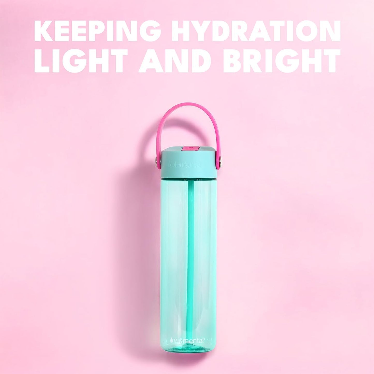 Elemental Splash Water Bottles - BPA-Free Tritan Plastic Reusable Water Bottle with Strap - Ideal for Gym and Sports Leak Proof when Spout is Closed - Hot Pink & Midnight Clear - 26oz (2 Pack)
