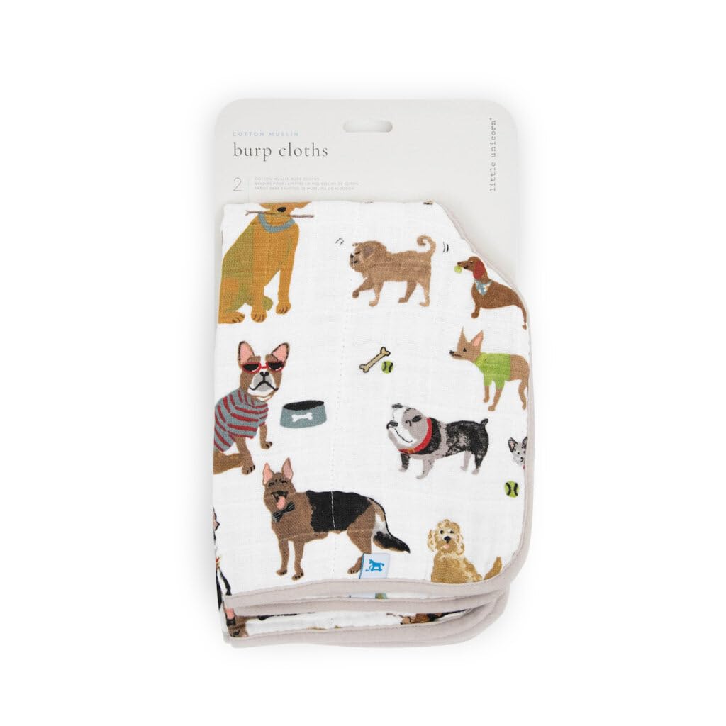 Little Unicorn Ultra-Absorbent Premium Burp Cloth 2 Pack | Soft on Baby's Skin | Larger Size | Ergonomic Design | Set of 2 (Woof)