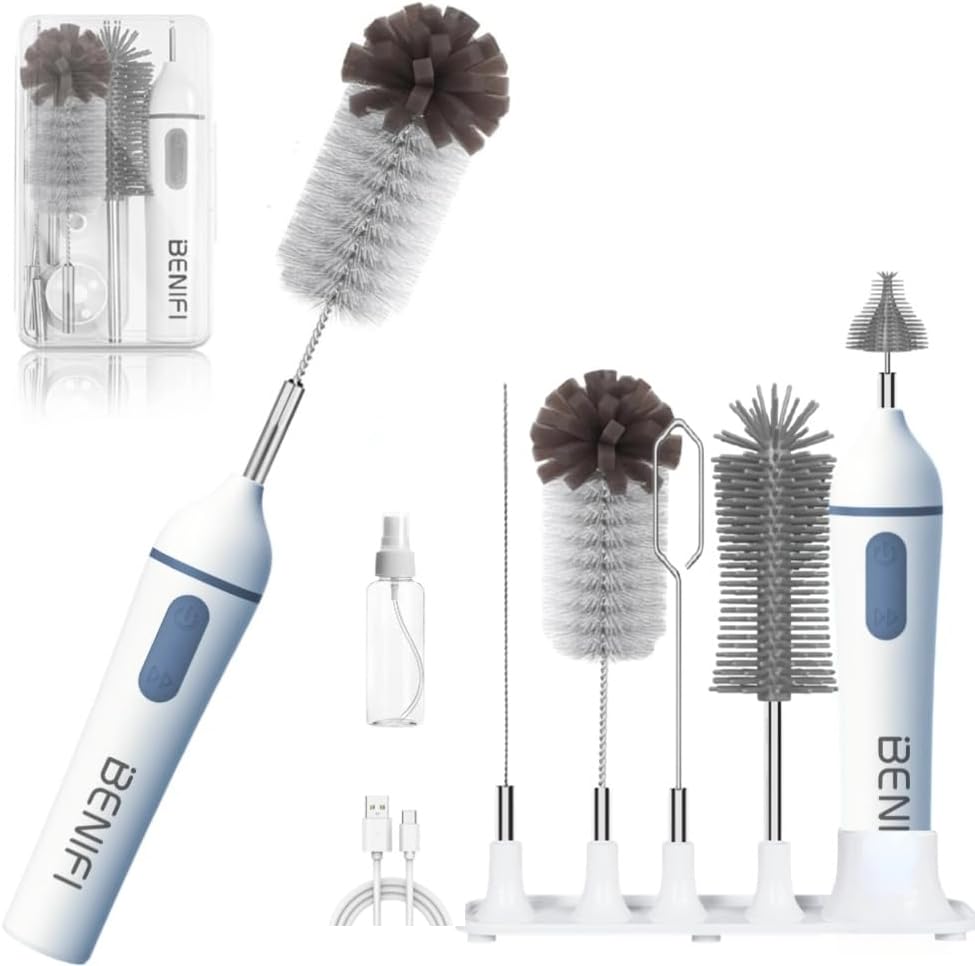 Electric Bottle Brushes Set, Baby Bottle Brush Cleaner, Portable Cleaning Brush Set, Silicon Bottle Brushes, Formula Mixer, Nipple Brush, Straw Brush, Soap Dispenser