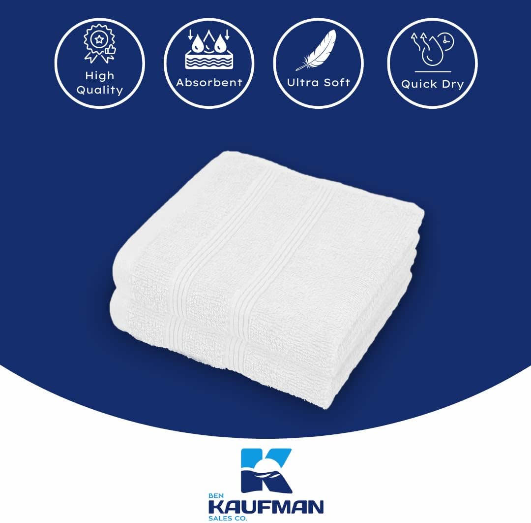 Kaufman - Premium Washcloth Set of 12 (13x13 Inches) 100% Cotton Ring Spun, Highly Absorbent, Durable and Ultra Soft Feel Wash Cloths Essential for Bathroom, Spa, Gym, and Face Towel (12PK)