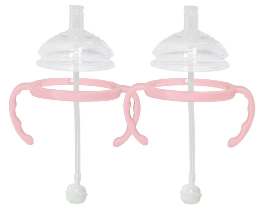 Botabee Straw Transition Cup Kit for Comotomo Baby Bottles | Conversion Kit Fits 5 & 8 Ounce Bottles | Soft, Silicone Straw Top Bottle Nipple & Weighted Straw to Help Baby - Pack of 2 (Pink)