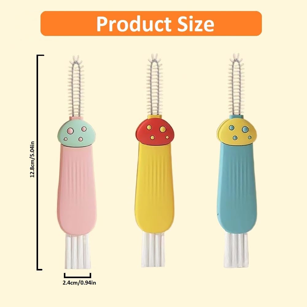 Mini Bottle Brush- Deep Clean Bottle Necks, Straws & Cup Lids, 3-in-1 Tight Space Scrubber for Water Bottles, Travel Mugs, Home Kitchen&Office. Dishwasher Safe(Green)
