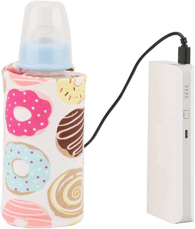 USB Baby Feeding Bottle Warmer Portable Cartoon Milk Bottle Travel Heater Portable Milk Bottle Heating Warmer Compatible with Many Kinds of 5V 2A USB Devices(Donut, 12)