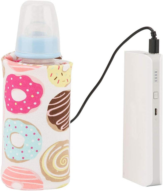 USB Baby Feeding Bottle Warmer Portable Cartoon Milk Bottle Travel Heater Portable Milk Bottle Heating Warmer Compatible with Many Kinds of 5V 2A USB Devices(Donut, 12)