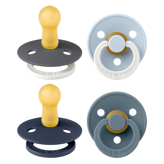 BIBS Colour Soother 4-Pack | BPA Free Dummy Pacifier | Round Nipple | Natural Rubber Latex | Made in Denmark | Size 6-18 Months | Petrol Glow Mix