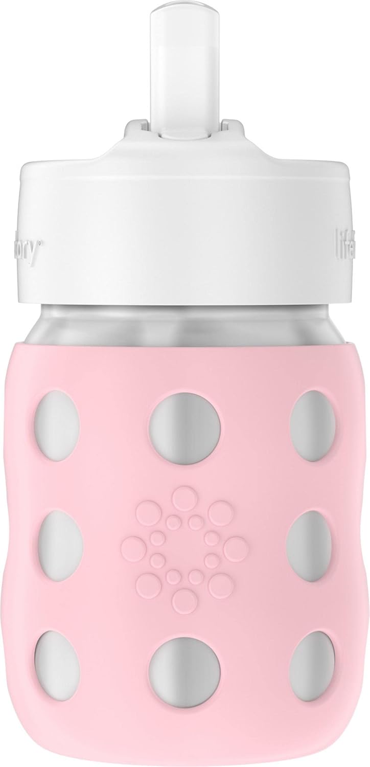 Lifefactory 8-Ounce Stainless-Steel Vacuum-Insulated Wide-Neck Baby Bottle with Straw Cap, Desert Rose, LS2241WDR4