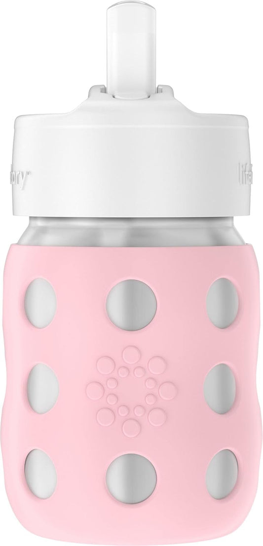 Lifefactory 8-Ounce Stainless-Steel Vacuum-Insulated Wide-Neck Baby Bottle with Straw Cap, Desert Rose, LS2241WDR4