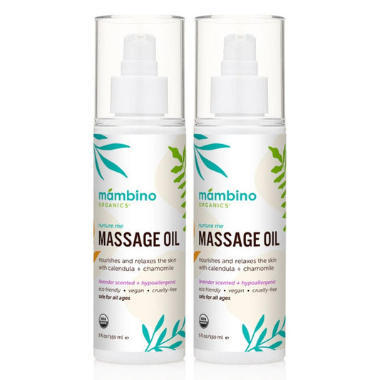 Mambino Organics Massage Baby Oil – Organic, Nourishing with Egyptian Calendula, Chamomile & Lavender – Gentle for After-Bath Relaxing – Cruelty-Free Baby Oils for Baby & Kids, 2-Pack 5 fl oz