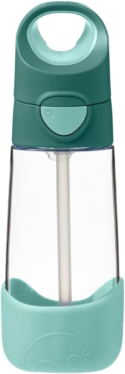 b.box Kids Water Bottle – 20oz Tritan Toddler Drink Bottle with Straw for School, Daycare, Travel w/Easy-Grip Triangular Design, Leak Proof Lid & Handle, BPA Free, Dishwasher Safe (Emerald Forest)