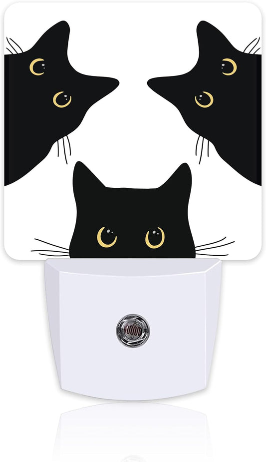 Funny Black Cats Night Light, Cute Kittens Dusk to Dawn Night Light Plug in,0.5w Energy Saving Sleep Friendly NightLight for Kids Boys Girls Home Bedroom Living Room Decor