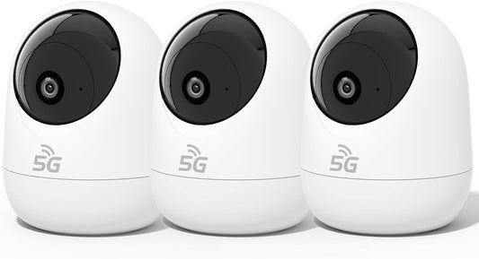 Rraycom 2K Pan/Tilt Security Camera for Baby Monitor, 5G Dog Camera w/Motion Detection&Crying Detection, 2-Way Audio, Siren, Night Vision, Motion Tracking,Cloud & SD Card Storage, Works/Alexa,3Pack