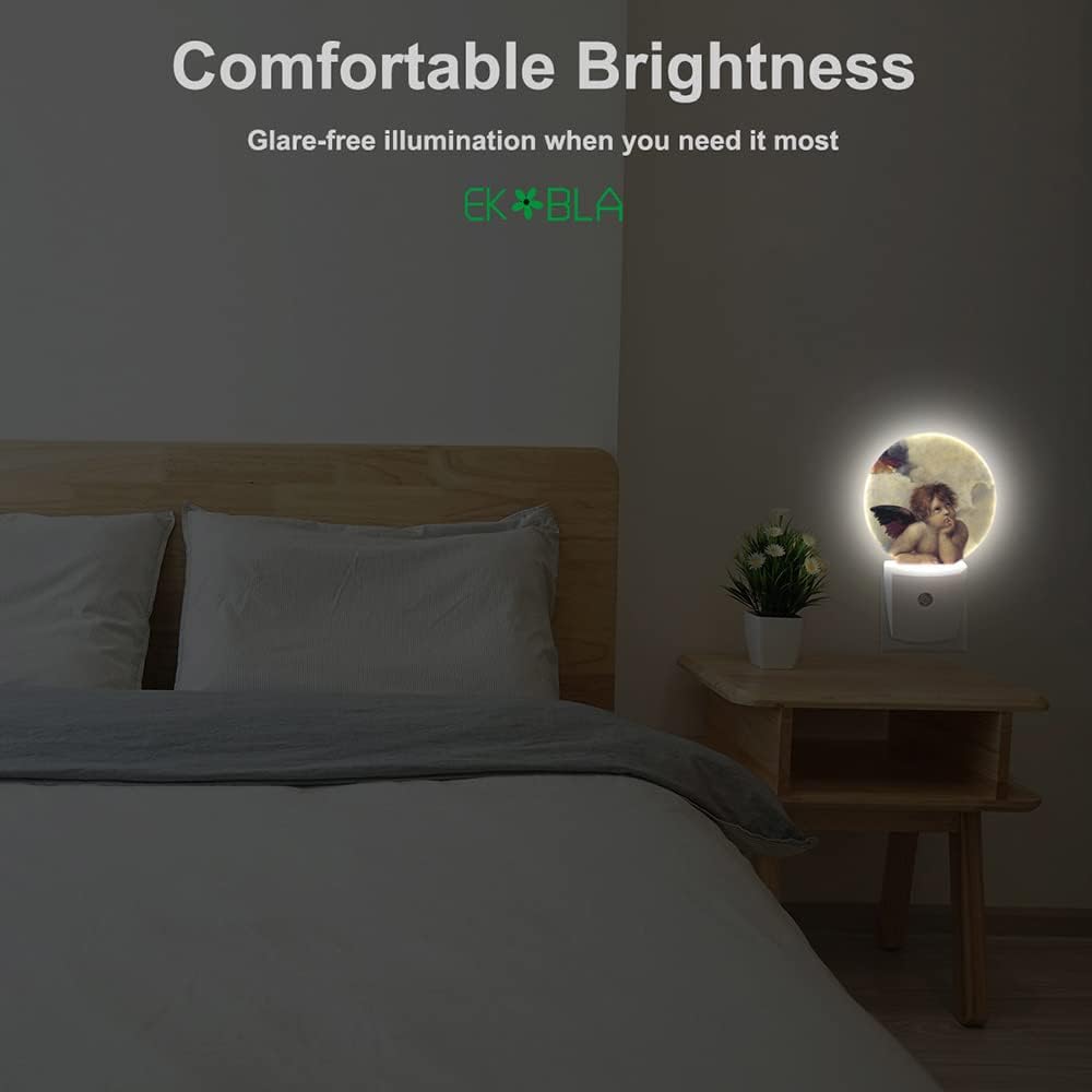 EKOBLA Angel Night Light Angel Wings Cherubs Night Lights Plug into Wall Auto Sensor Dusk-to-Dawn LED Lamp 0.5W Sleep Friendly for Son Boys Pregnant Women Gifts