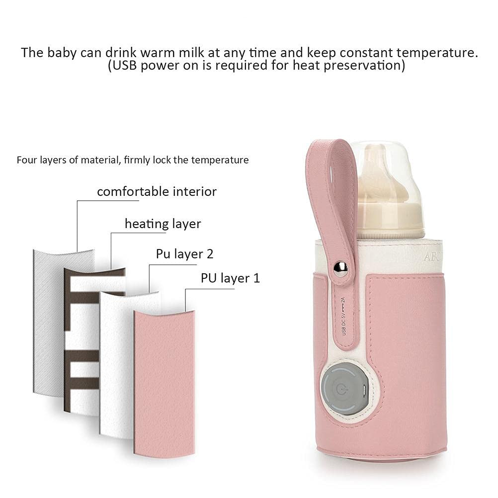 FTVOGUE Bottle Warmer Bag 3 Temperature Adjustable Portable Baby Bottle Warmer for Connecting to Mobile Power