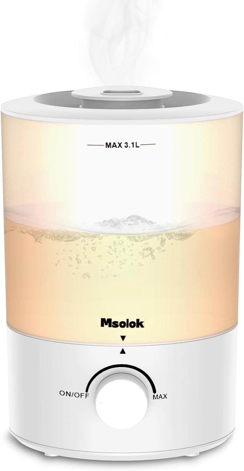 Humidifiers for Bedroom, Cool Mist Top Fill Diffuser with 25Watt for Home Large Room, 360° Nozzle, Rapid Ultrasonic Humidification for Baby Nursery and Plant(3.1L)