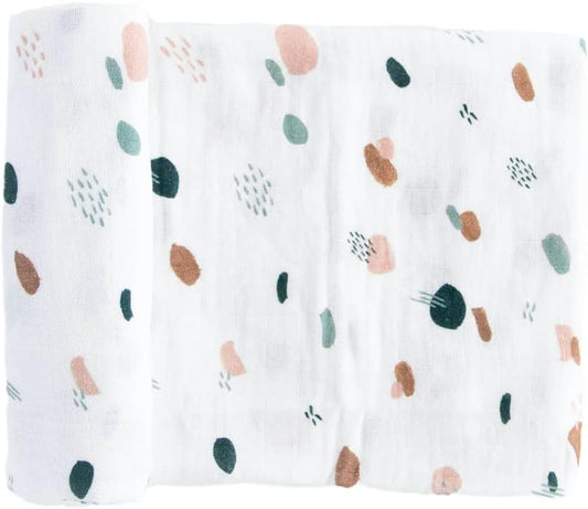 RED ROVR 100% Certified Organic Cotton Muslin Swaddle | Newborn Receiving Blanket | Baby Wrap | Boy, Girl, Unisex | Soft, Lightweight, Breathable | Burping, Nursing | 44" x 44" | Dots & Dashes