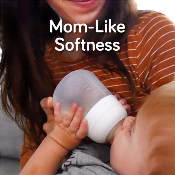 Nanobebe Flexy Silicone Baby Bottle, Anti-Colic, Natural Feel, Non-Collapsing Nipple, Non-Tip Stable Base, Easy to Clean 2-Pack, Grey, 9oz