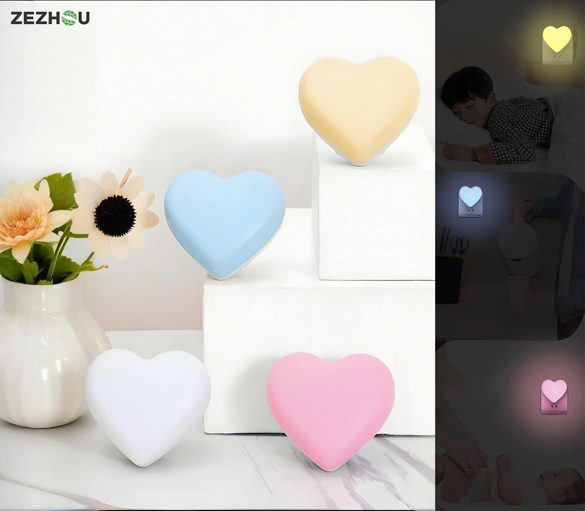 Night Lights Plug into Wall - Cute Heart LED Night Light for Kids, Plug in Nightlight with Smart Auto On/Off Dusk to Dawn Sensor, Soft Warm Blue Lamp for Bedroom Nursery Living Room Bathroom Hallway