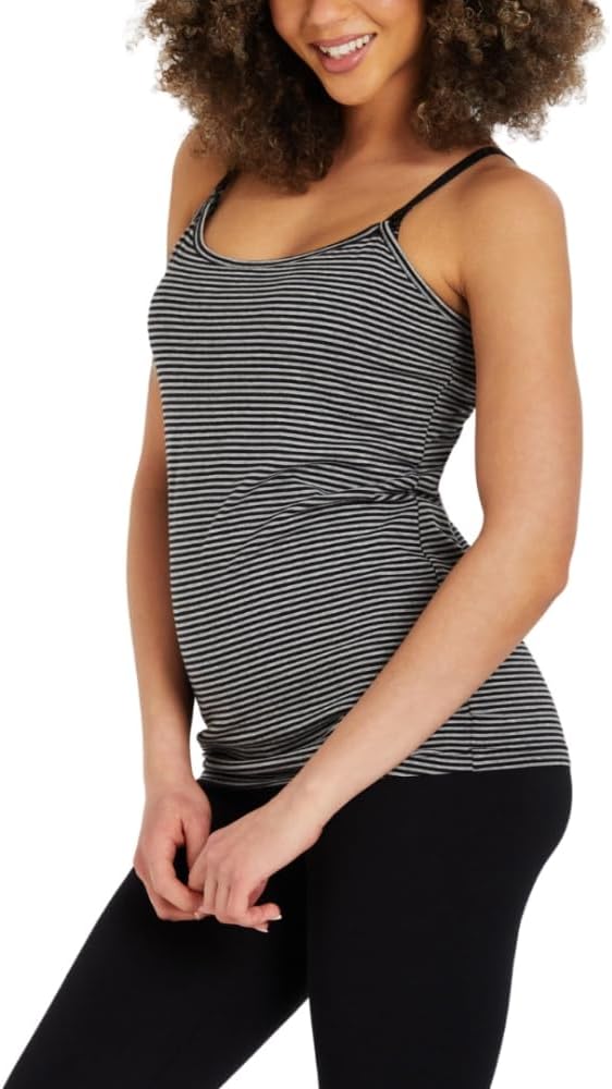 Motherhood Maternity Women's Clip Down Nursing Tank Top Cami with Adjustable Straps and Built-in Shelf Bra for Breastfeeding