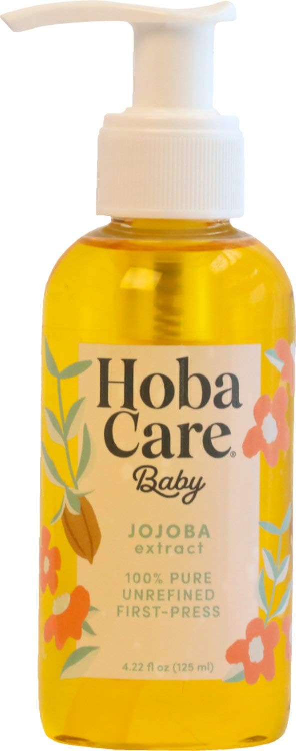 HobaCare Jojoba Baby Oil with Pump Dispenser – 100% Pure Natural Unrefined Unscented Cold-Pressed Jojoba Oil for Baby Hair, Infant Skin, Cradle Care & Body Moisture (4.22 fl oz)