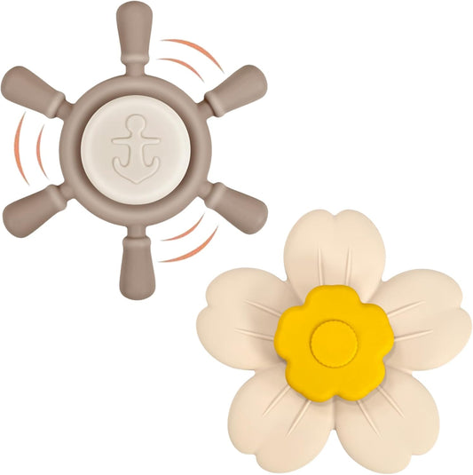 Suction Cup Spinner Toys | Baby Bath Toys for Kids Ages 1-3 | Suction Toys, Baby Toys, Sensory Toys for Car Travel, Table, Highchair, Window, Bathtub (Sand+Cream)