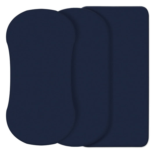 CaSaJa Navy 3 Pack Bassinet Sheet Set, Silky Soft Handfeel with Comfy Napping Surface for Baby Boy and Girl, Flexible Fits Various Kinds of Cradle and Bessinet Mattress Up to 15" x 30" and Breathable