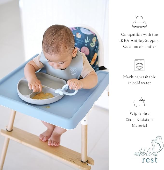 Nibble and Rest Highchair Cushion Cover for Inflatable Cushion, Compatible for IKEA Antilop Highchair,Accessories Stain-Proof and Wipeable Cover (Cushion NOT Included)(Safaripetals)