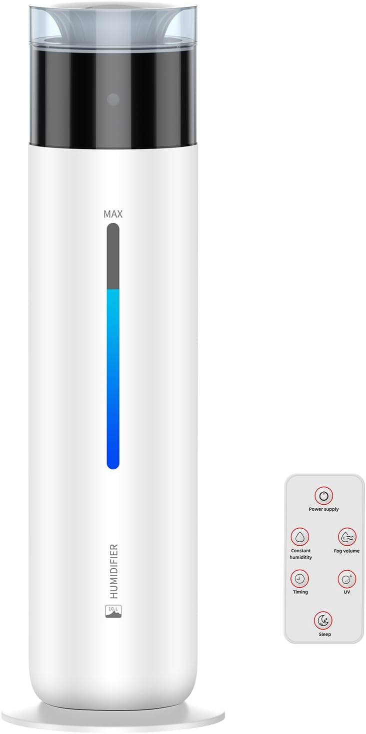 10L/2.6Gal Smart Humidifiers for Bedroom Large Room up to 600ft², 100H Runtime Cool Mist Top Fill, Ultra Quiet 30dB, Auto Control, Essential Oil Tray, Perfect for Bedroom, Office, Baby, White