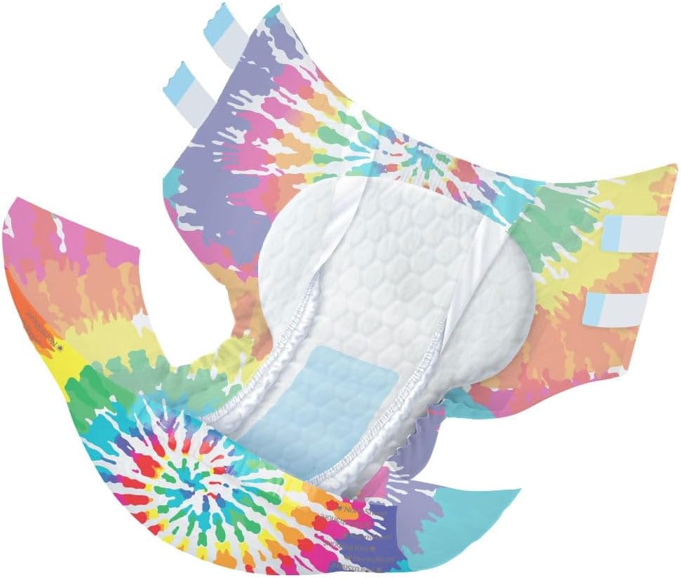 NorthShore MegaMax Adult Overnight Diapers, 12-Hour Tab-Style, Large, 4 Count Starter Pack, Tie-Dye, 42-54 inches, Unisex Incontinence Underwear
