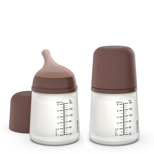 Suavinex Zero Zero Anti Colic Baby Bottle, No 1 Spanish Baby Bottle Brand, Minimizes Bottle Rejection & Nipple Confusion, Perfect for Combo Feeding, 2pk, 6oz/180mL, Deep Tone, Adaptable Flow Nipple