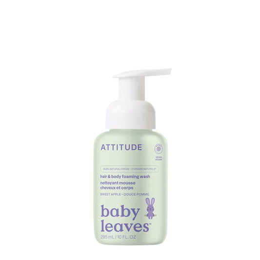 ATTITUDE 2-in-1 Hair and Body Foaming Baby Wash, EWG Verified Shampoo Soap, Dermatologically Tested, Made with Naturally Derived Ingredients, Vegan, Sweet Apple, 10 Fl Oz