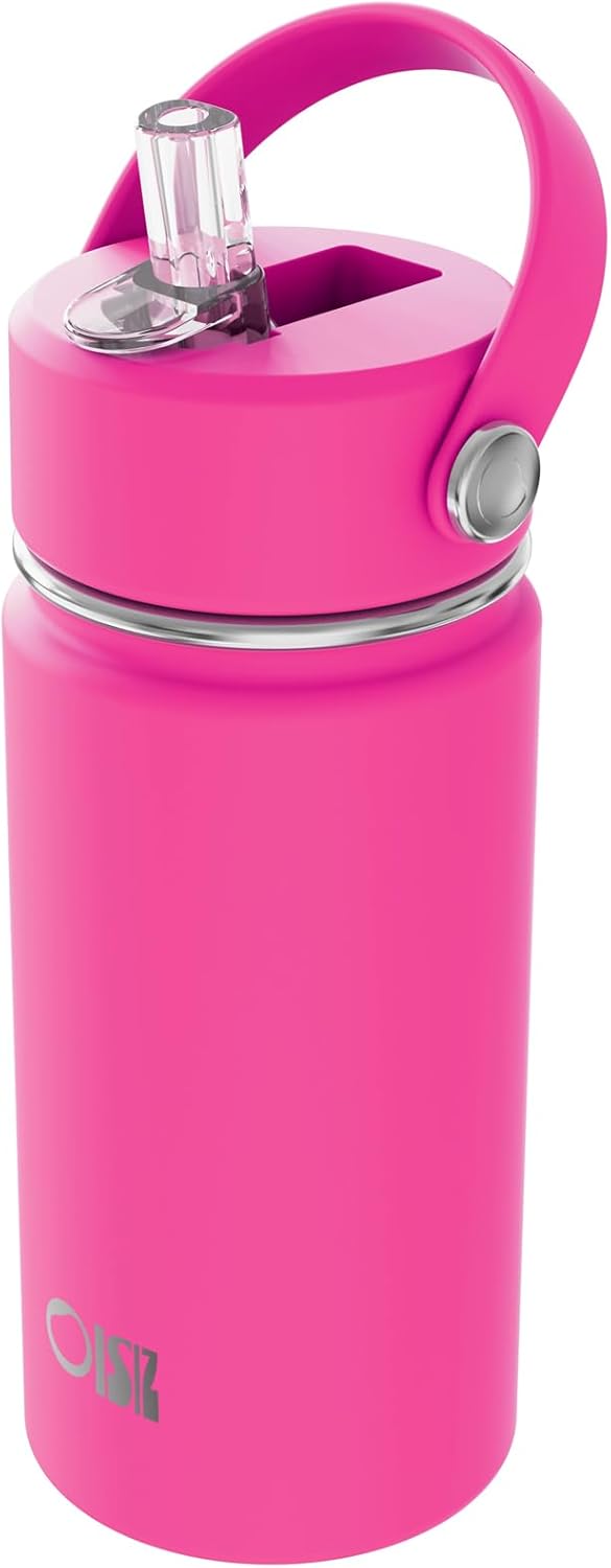 OISIZ Kids Water Bottle with Straw Lid 14oz, Vacuum Insulated Bottles 316 Stainless Steel for School, Leakproof, BPA Free and Keep Cold for 24 Hours