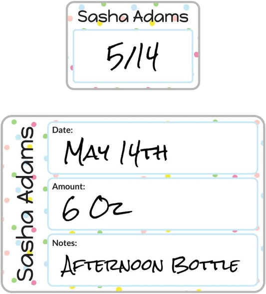 Name Bubbles - Reusable Baby Bottle Labels for Daycare (20 Labels) - Kids Washable Name Tags for Bottles, Sippy Cups, & Snack Containers, Waterproof, Baby Name Stickers, Write-On (Pom Pom)