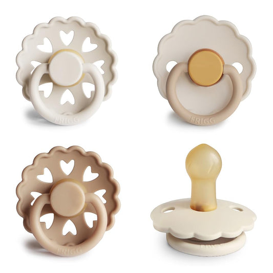 FRIGG Natural Rubber Baby Pacifier 4-Pack Snowflake Dream | Made in Denmark | BPA-Free (0-6 Months)