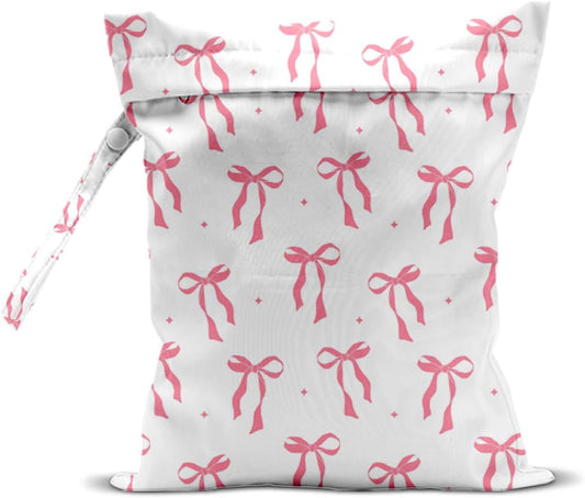 Wet Bag for Swimsuit, Beach Travel Essentials Wet Dry Bag, for Sunscreen Toiletry Dirty Clothes Yoga Gym Diaper, Friends Summer Beach Vacation Gifts. Pink Bow Plaid