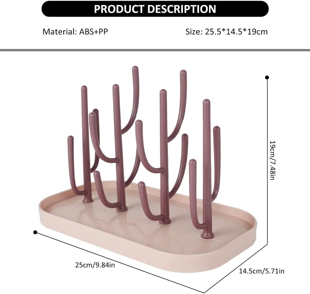 Baby Essentials,Bottle Drying Rack,Baby Bottle Drying Rack,Drying Rack for Kitchen Counter,Detachable Bottle Dryer Holder with Base.for Nipples,Cups,Pump Parts and Accessories(Pink)