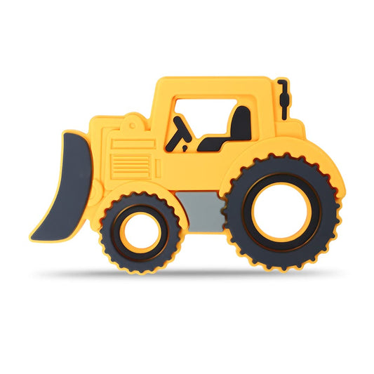 Baby Silicone Teether,Sensory Chew Toys,BPA Free Soft and Effective Infant Teething Pain Relief Toys,Freezer Safe,Food Grade Silicone,Best Shower Gift for Boys and Girls (Yellow Bulldozer)