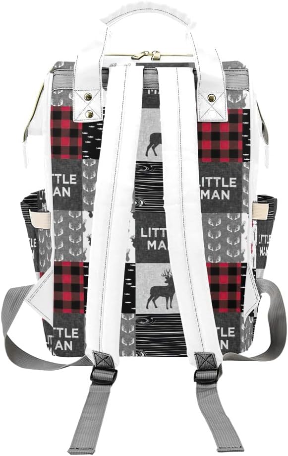 Antler Little Man Red Woodland Plaid Diaper Bags with Name Waterproof Mummy Backpack Nappy Nursing Baby Bags Gifts Tote Bag for Women