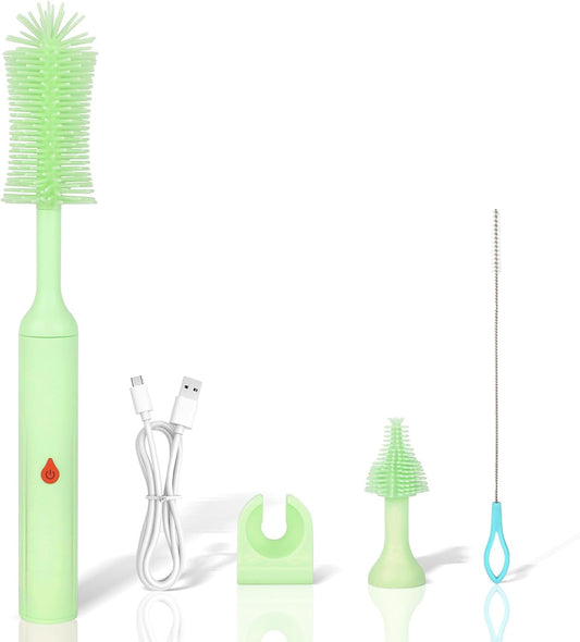 ULTRAFIRE Electric Bottle Brush, Baby Bottle Cleaner with Silicone Brush, Waterproof, 2 Modes & 360 Rotation, Green