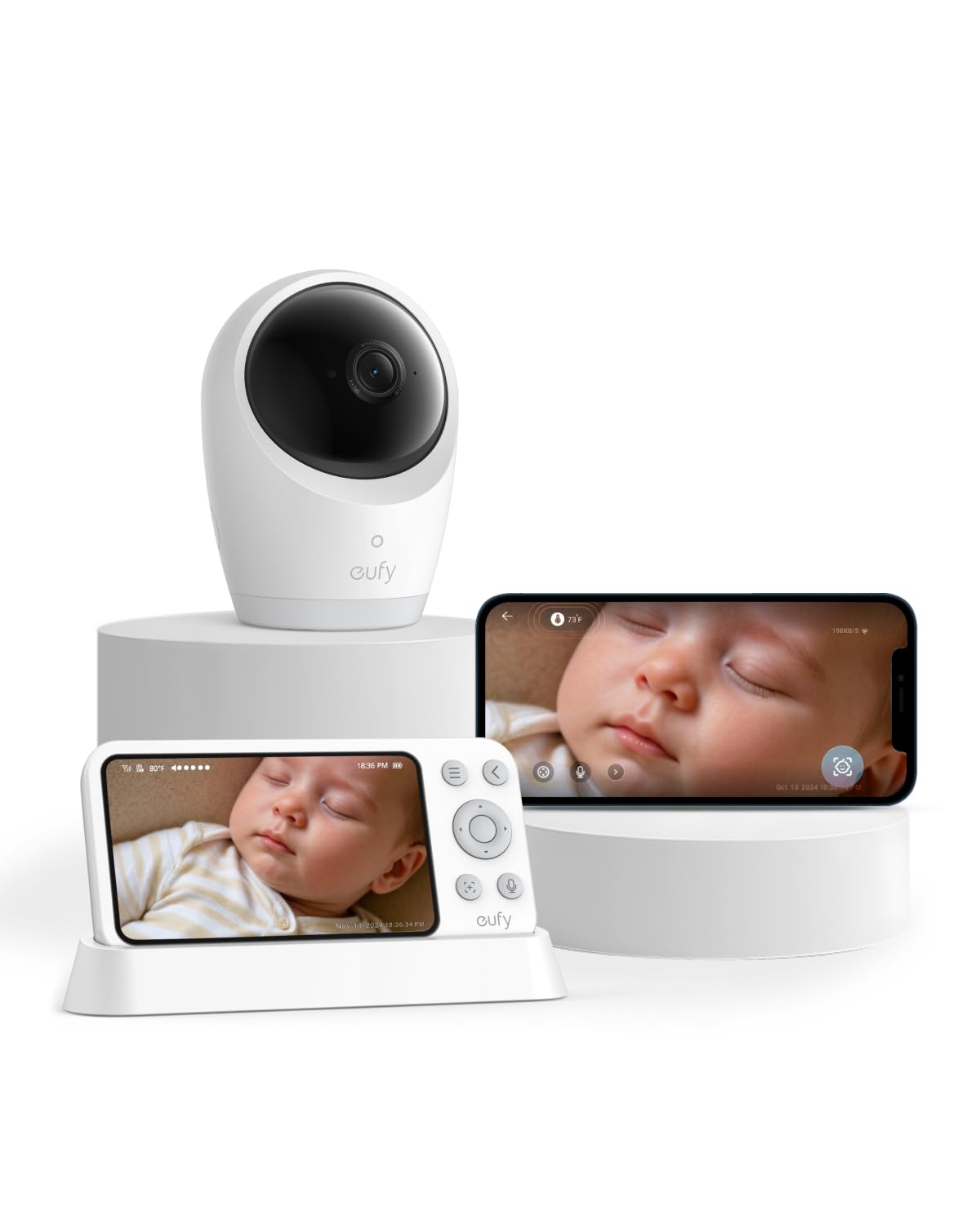 eufy Security Baby Monitor E21 with 4K UHD Camera, 5'' 720p Display, 8X Zoom, Hybrid Wi-Fi and No Wi-Fi Connection, 24/7 Recording in app, Pan-Tilt, Portable Camera with Built-in Battery, ANR