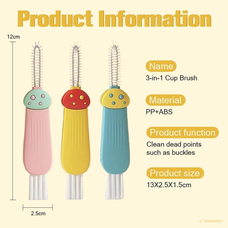 3 in 1 Multifunctional Cup Lid Cleaner, Crevice Cleaning Brush Set for Baby Bottle and Tight Spaces