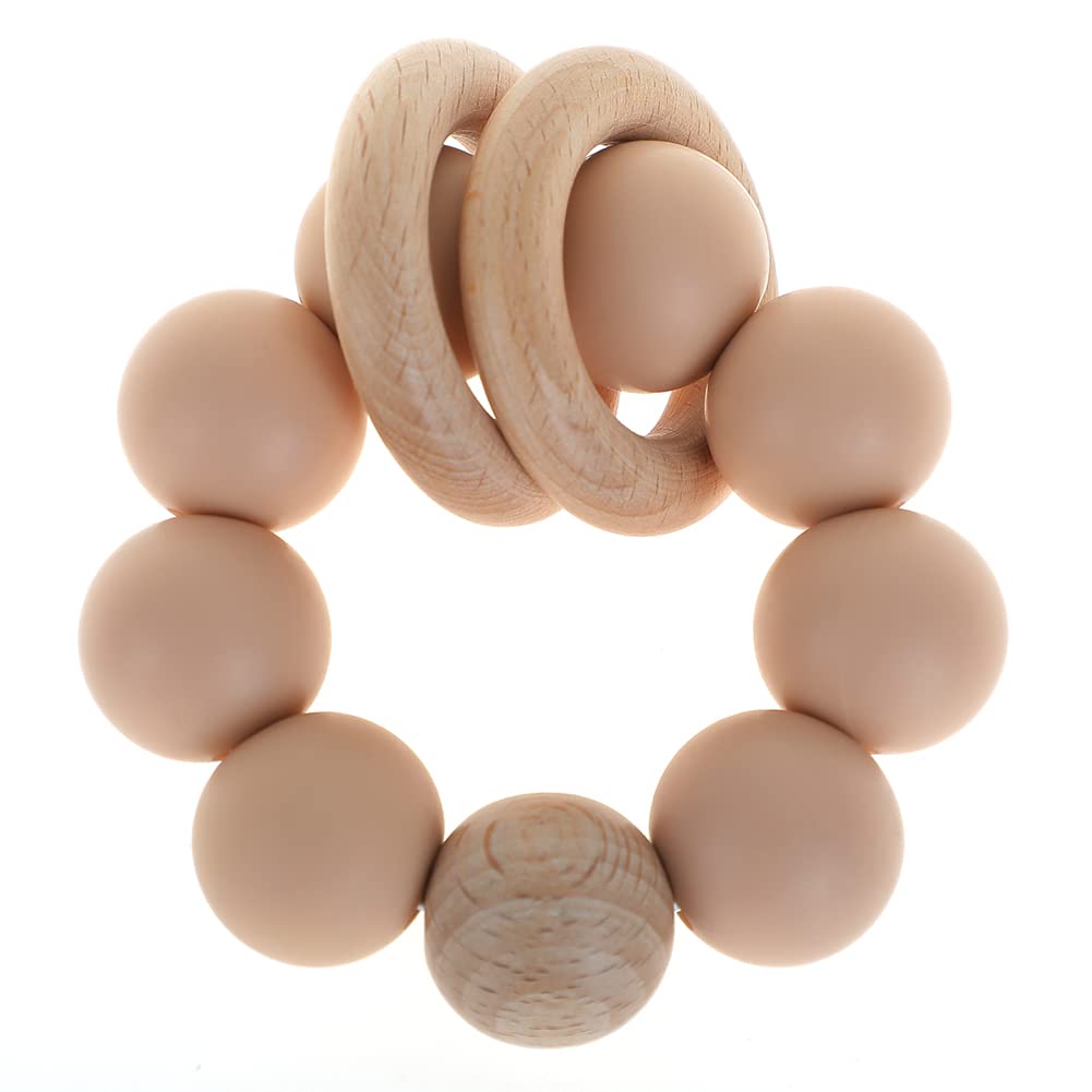 Silicone Baby Teether, Food Grade Silicone & Beech Baby Teething Toy, BPA Free (Apricot)